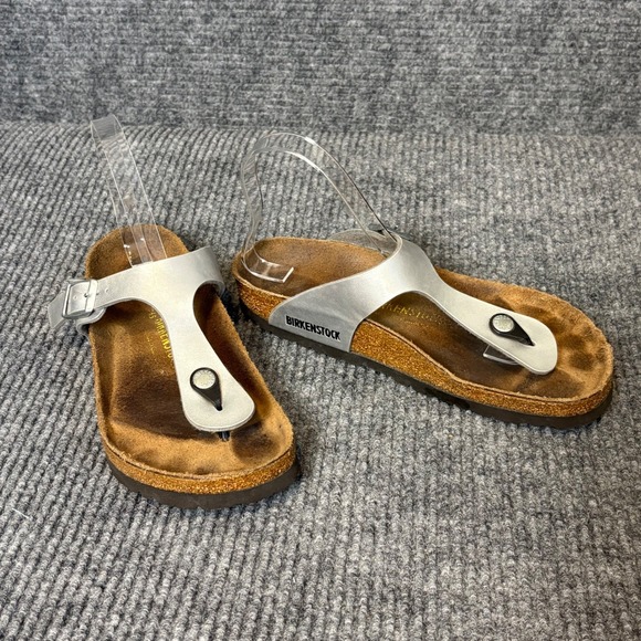 Birkenstock Shoes - Birkenstock Gizeh Silver Metallic Birko Flor Thong Sandals Womens EU 38 US 7 7.5